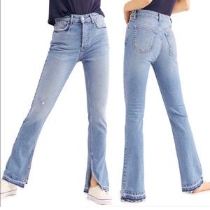 Free People Emmy Split Hem Bootcut Jeans Raw Hem Button Fly 25